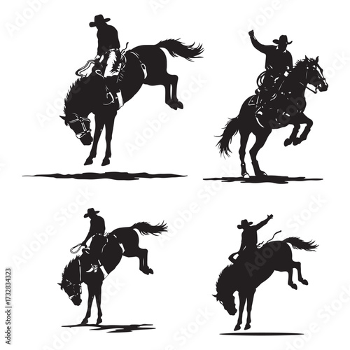  Rodeo cowboy on horse silhouette, Isolated western rider illustration, decal design, vector download.eps