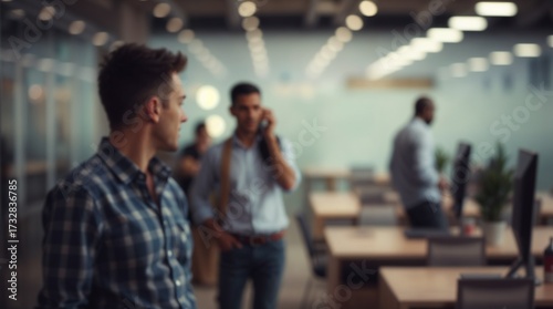 Business office with blurred people casual wear, with blurred background