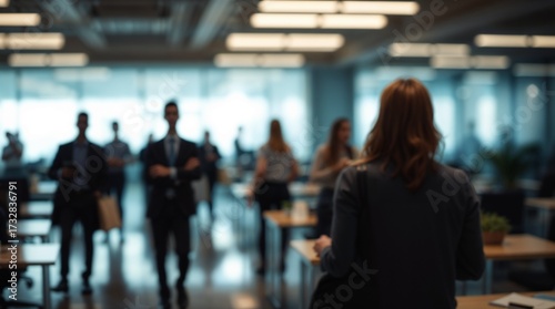 Business office with blurred people casual wear, with blurred background