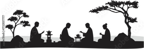 Silhouette tea ceremony. Asian traditions and culture.
