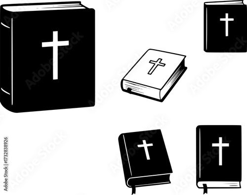 Set of Holy Bible silhouette, religious book icon collection, Christian faith vector illustration

