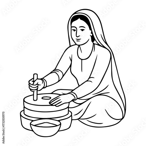 Grinding Grains on Stone Mill vector