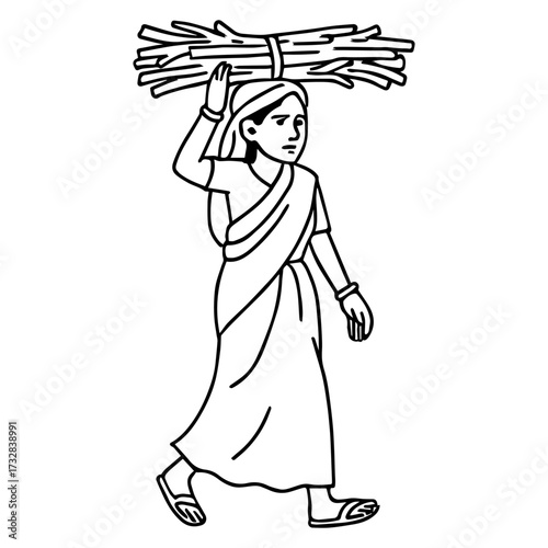 Carrying Firewood on Head vector