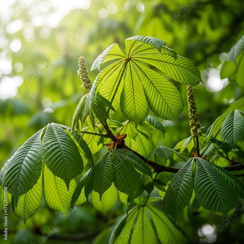 Fresh Green Horse Chestnut Leaves.
