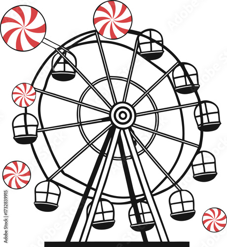 Ferris wheel candy theme vector illustration for fairs and amusement parks