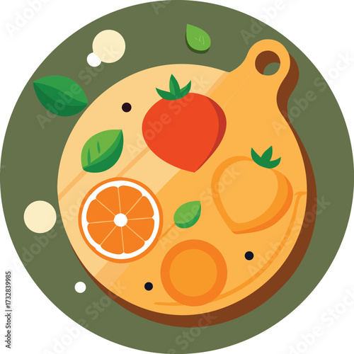 Fresh Fruits on Wooden Cutting Board – Healthy Food Vector Illustration