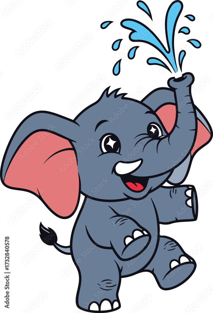 Obraz premium Playful Cartoon Elephant Sprays Water High into the Air a Joyful and Energetic Scene of Animal Fun