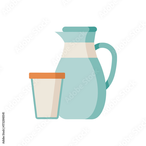 Water pitcher and glass minimalist illustration for health and hydration concept
