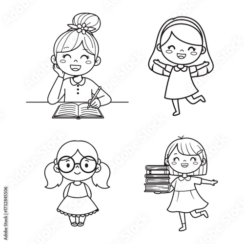 Charming hand drawn stick figure kids and happy girls doodle clipart collection for creative projects