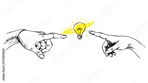 Hands pointing idea lightbulb creative inspiration innovation solution concept brainstorming creativity solution