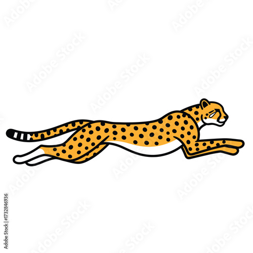 Dynamic illustration of a cheetah in full sprint motion isolated on white background