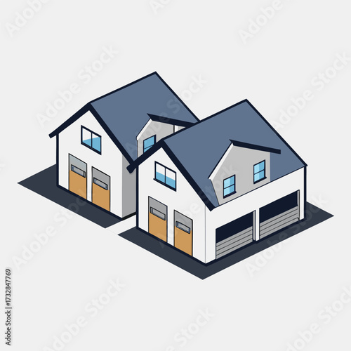 Two houses with garages depicted on a plain white background.