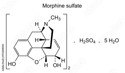 Chemical structure of morphine sulfate, drug substance