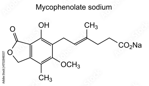 Chemical structure of mycophenolate sodium, drug substance