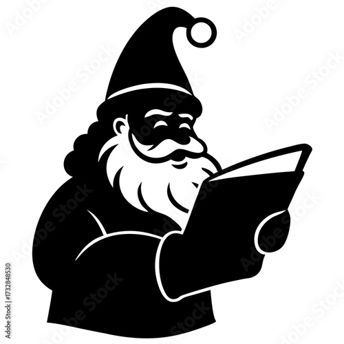 A simple drawing of Santa reading letters on a white background vector illustration