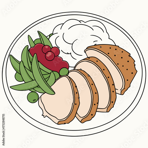 A classic turkey dinner plate vector illustration