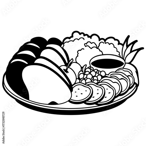 A beautiful turkey dinner plate on a white background vector illustration