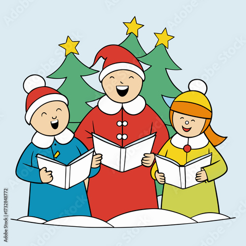 A charming caroling scene with singers vector illustration