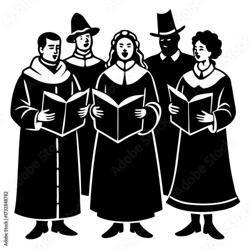 A festive caroling scene on a plain white background vector illustration