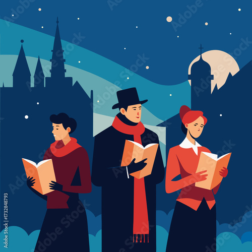 A simple illustration of a caroling scene vector illustration