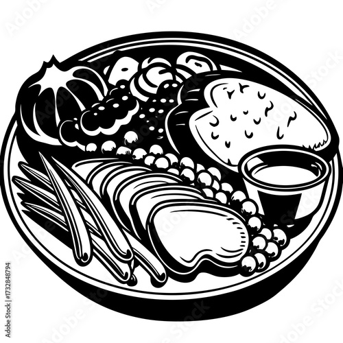A turkey dinner plate on a white background vector illustration