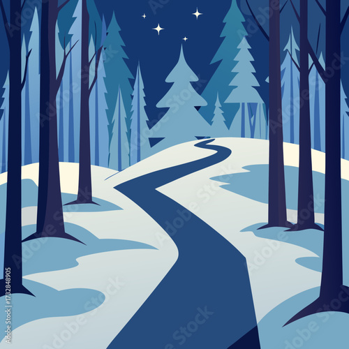 A simple illustration of a winter forest path vector illustration