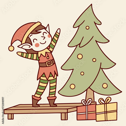 A simple illustration of an elf on the shelf vector illustration