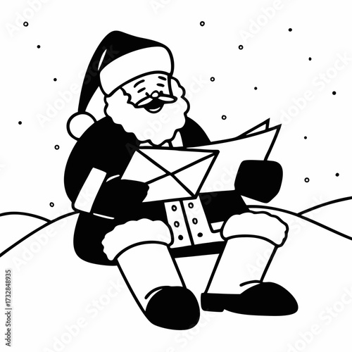 Santa Claus reading letters on a white background vector illustration