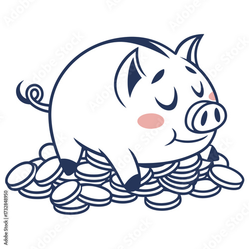 Sleeping piggy bank mascot logo resting on a cloud vector illustration