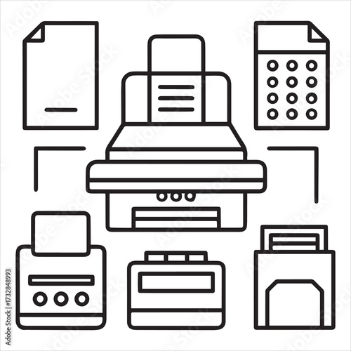 printer machine icon set vector