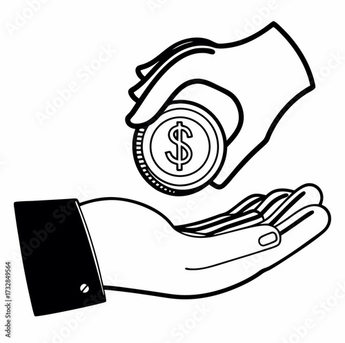 Microfinance support icon with a helping hand and a coin vector illustration