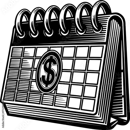Calendar icon with a dollar sign marking a payday vector illustration