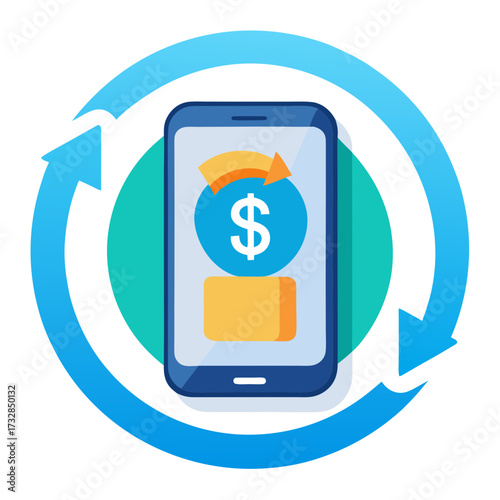 An icon for a mobile banking application showing a money transfer vector illustration