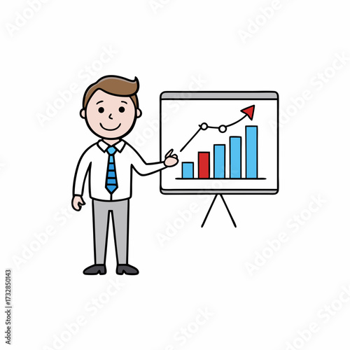 An icon of a businessman giving a presentation with financial data vector illustration