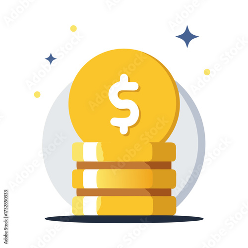 A stack of shining dollar coins with sparkles in a modern style vector illustration