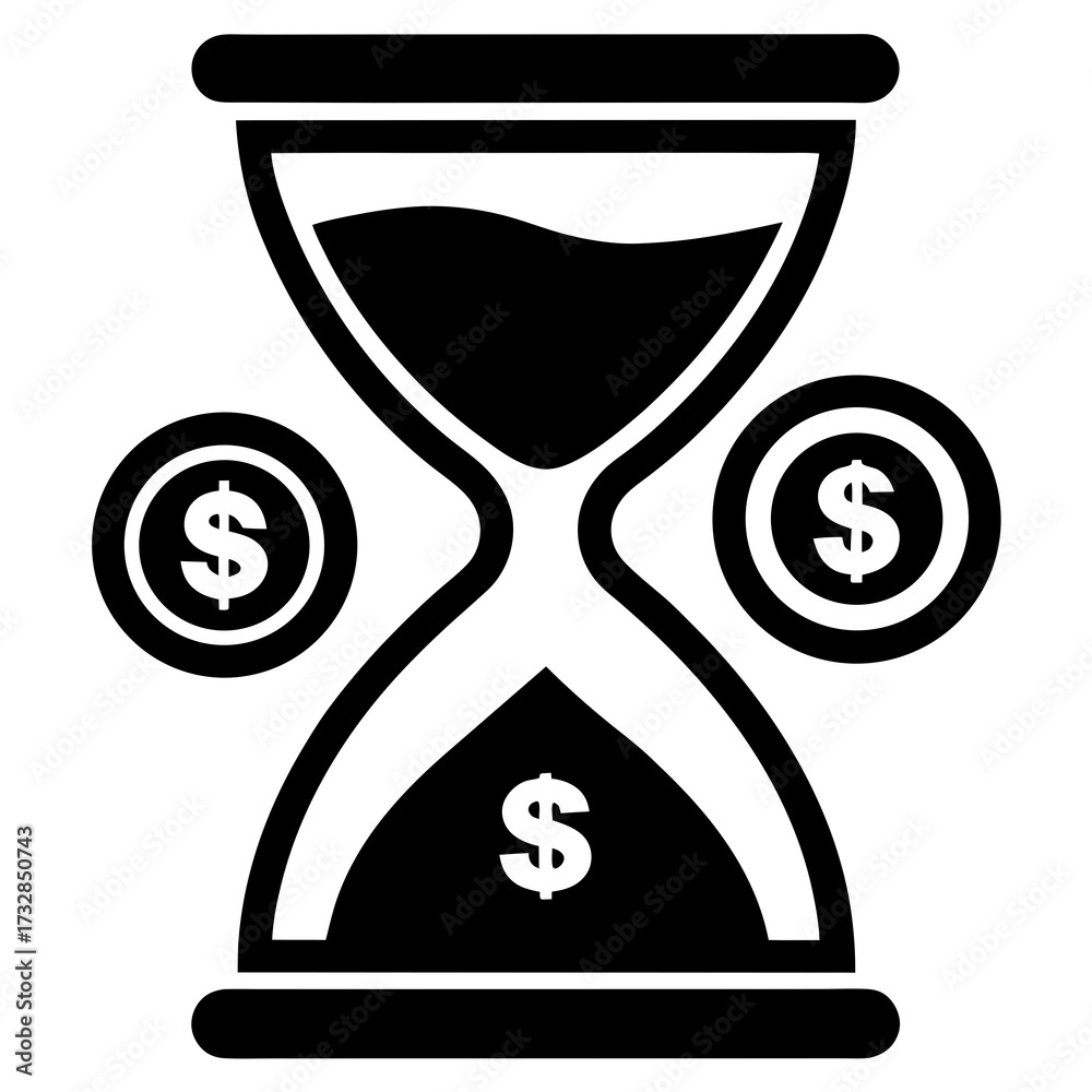 Fototapeta premium A minimalist hourglass with coins symbolizing that time is money vector illustration