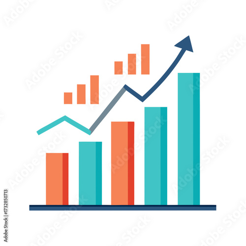 An upward trending financial bar chart in a clean flat design vector illustration