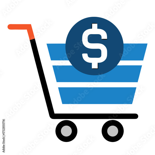 An icon representing e commerce with a shopping cart and dollar symbol vector illustration