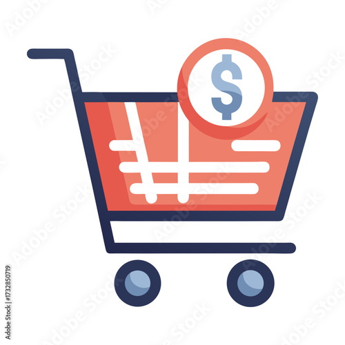 A shopping cart with a dollar symbol for e commerce transactions vector illustration