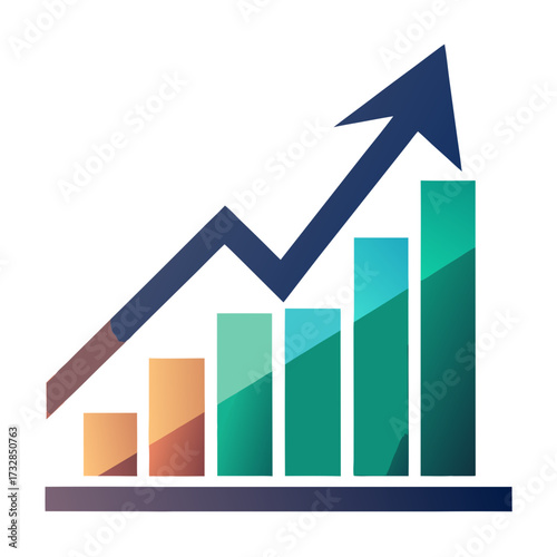 A profit growth icon with an arrow rising from a bar graph vector illustration