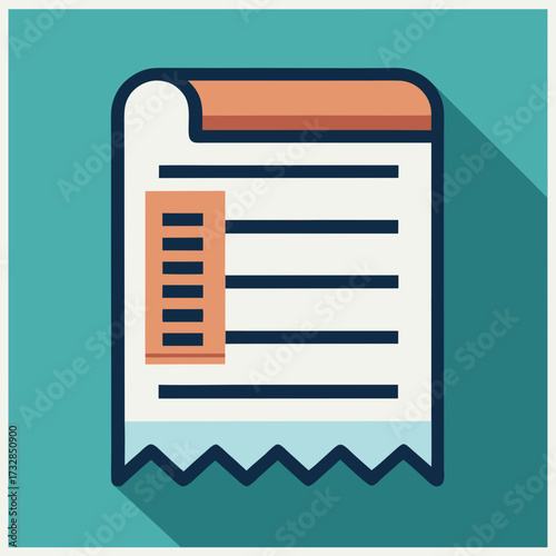 An invoice bill icon with a barcode in a simple paper style vector illustration