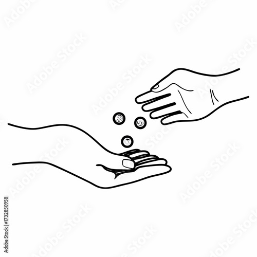A budget distribution icon with hands passing coins between them vector illustration