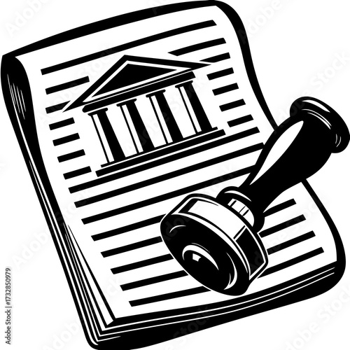 A line icon of a business loan document with a bank stamp vector illustration