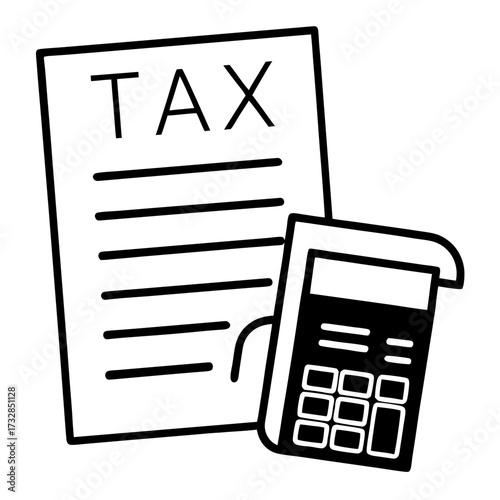 An icon of a tax filing document with an accompanying calculator vector illustration