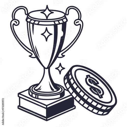 A trophy with a coin emblem symbolizing financial success in business vector illustration