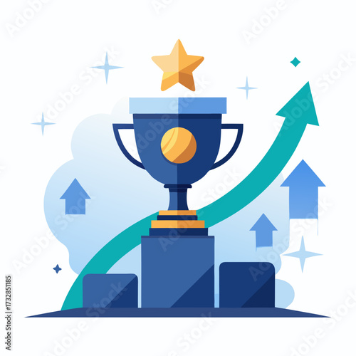 A business financial success icon with a trophy and a gold coin vector illustration