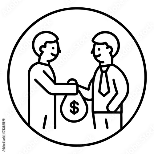 A venture capital investor icon with a bag of coins and a hand vector illustration