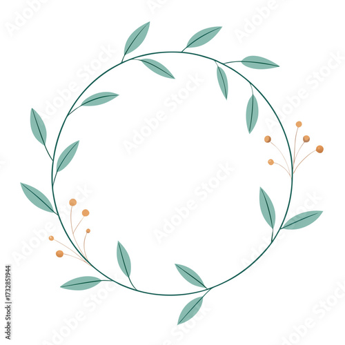 A delicate leaf and floral frame in a minimalist circular design vector illustration
