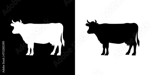 Cow graphic icon. Cow black silhouette isolated on white background. Great for a farm logo