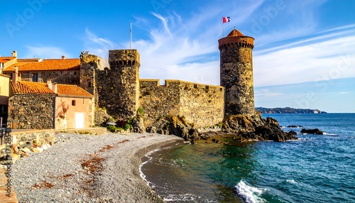 Wallpaper Mural Coastal town with ancient stone walls and a watchtower Torontodigital.ca
